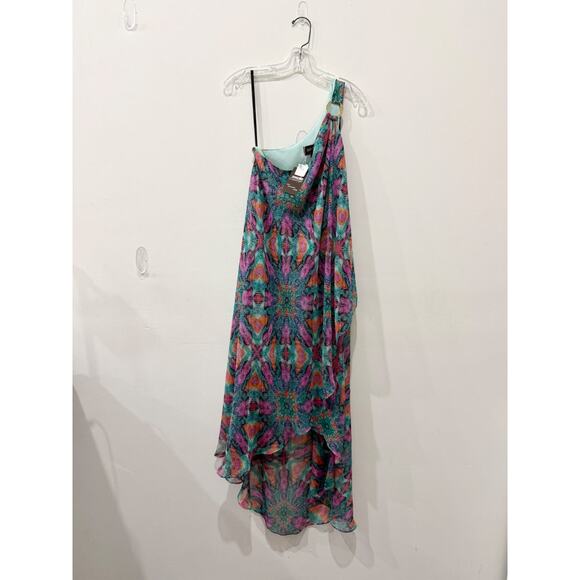 NWT Laundry By Shelli Segal One Shoulder High Low A-Line Dress Green/Purple 6 - Picture 4 of 5